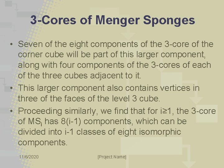 3 -Cores of Menger Sponges • Seven of the eight components of the 3