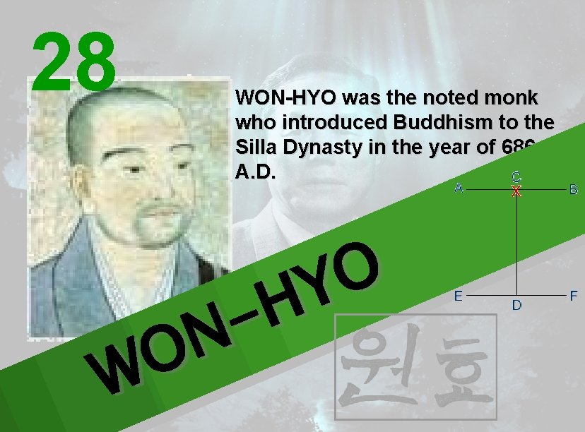 28 WON-HYO was the noted monk who introduced Buddhism to the Silla Dynasty in