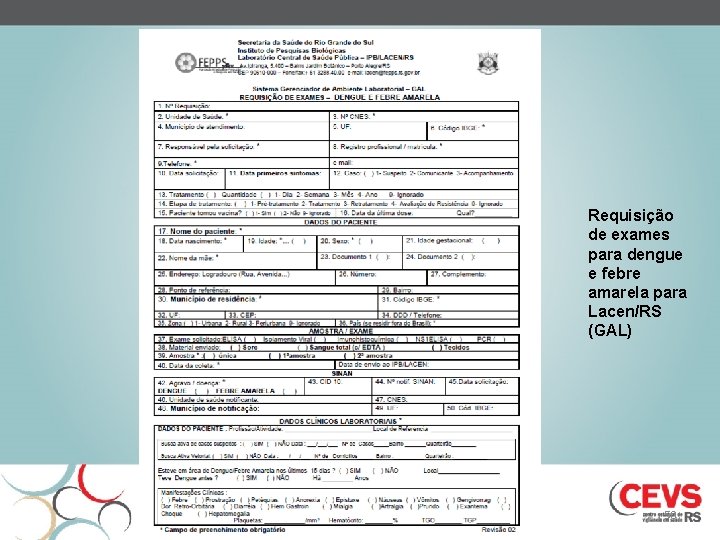 Requisição de exames para dengue e febre amarela para Lacen/RS (GAL) 50 