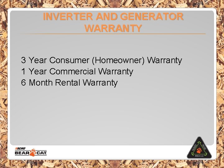 INVERTER AND GENERATOR WARRANTY 3 Year Consumer (Homeowner) Warranty 1 Year Commercial Warranty 6