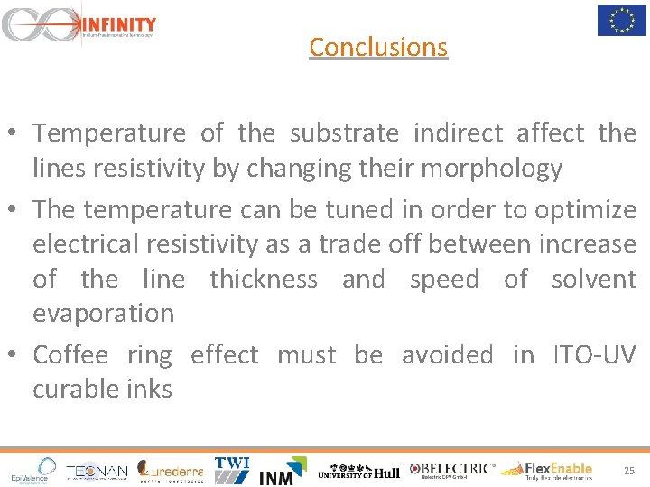 Conclusions • Temperature of the substrate indirect affect the lines resistivity by changing their