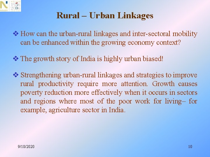 Rural – Urban Linkages v How can the urban-rural linkages and inter-sectoral mobility can