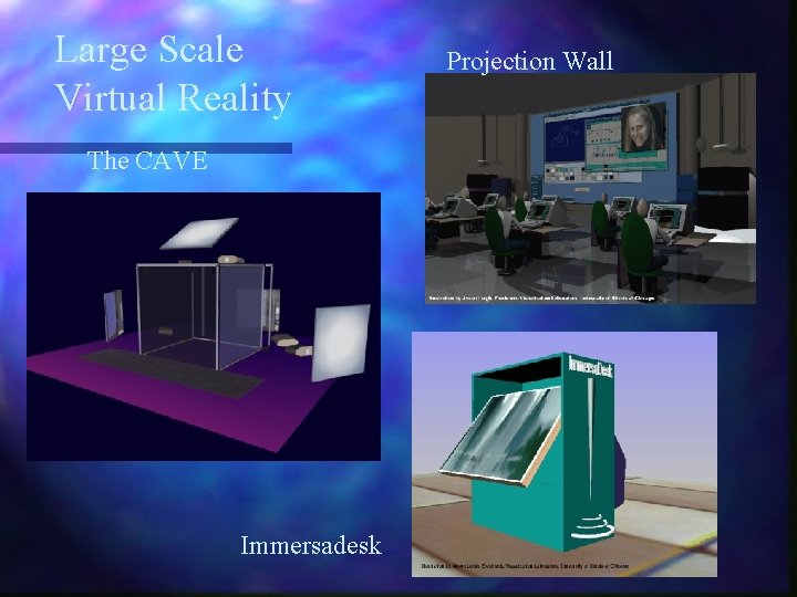 Large Scale Virtual Reality The CAVE Immersadesk Projection Wall Large Scale Virtual Reality The CAVE Immersadesk Projection Wall