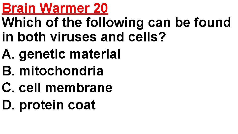 Brain Warmer 20 Which of the following can be found in both viruses and