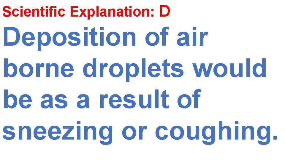 Scientific Explanation: D Deposition of air borne droplets would be as a result of