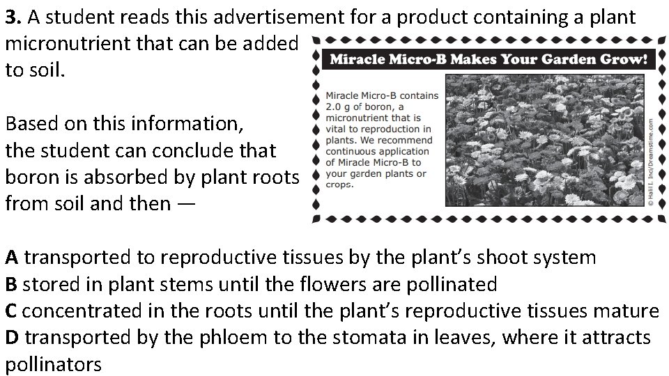 3. A student reads this advertisement for a product containing a plant micronutrient that