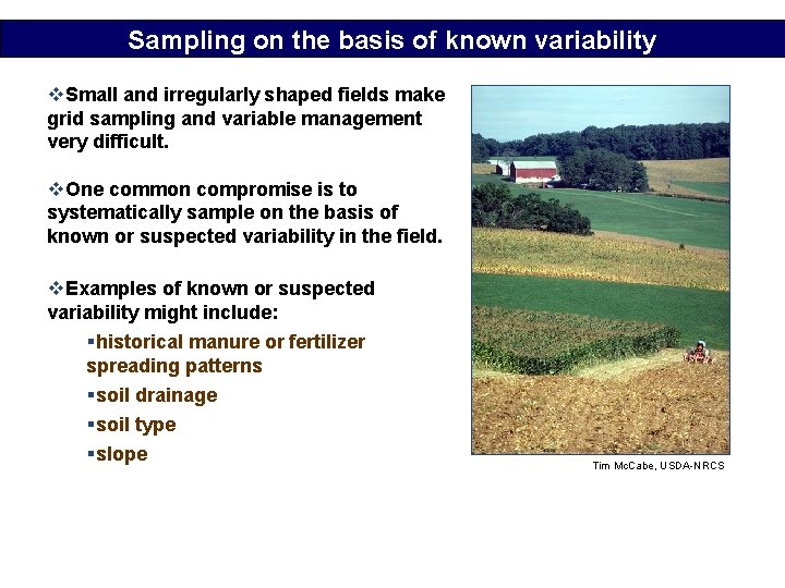Sampling on the basis of known variability v. Small and irregularly shaped fields make