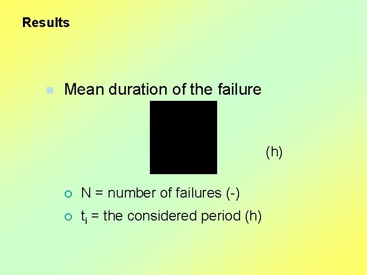 Results n Mean duration of the failure (h) ¡ N = number of failures