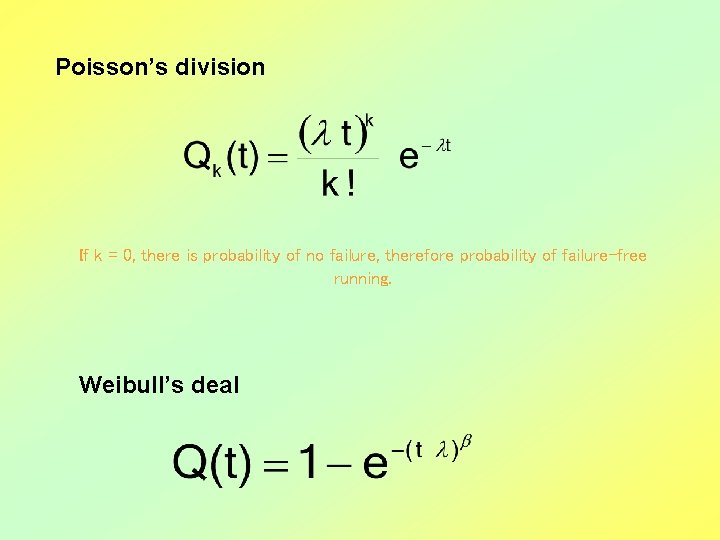 Poisson’s division If k = 0, there is probability of no failure, therefore probability