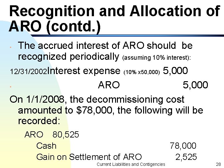 Recognition and Allocation of ARO (contd. ) The accrued interest of ARO should be