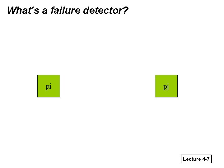 What’s a failure detector? pi pj Lecture 4 -7 