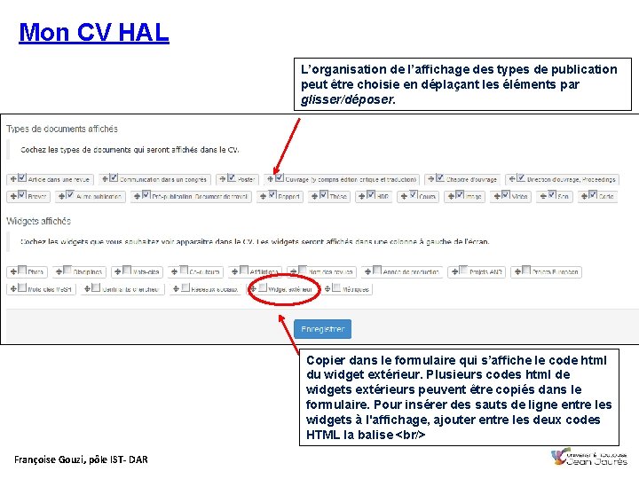 Mon CV HAL L’organisation de l’affichage des types de publication peut être choisie en