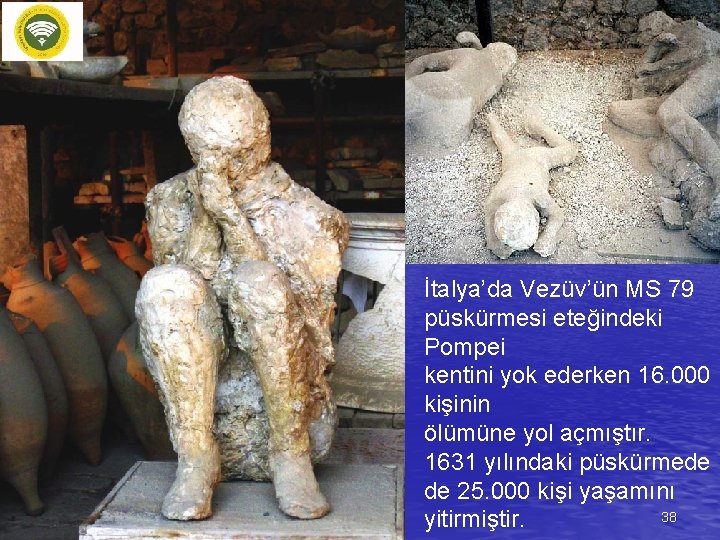 İtalya’da Vezüv’ün MS 79 püskürmesi eteğindeki Pompei kentini yok ederken 16. 000 kişinin ölümüne
