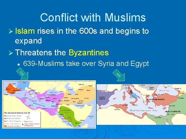 Conflict with Muslims Ø Islam rises in the 600 s and begins to expand Conflict with Muslims Ø Islam rises in the 600 s and begins to expand