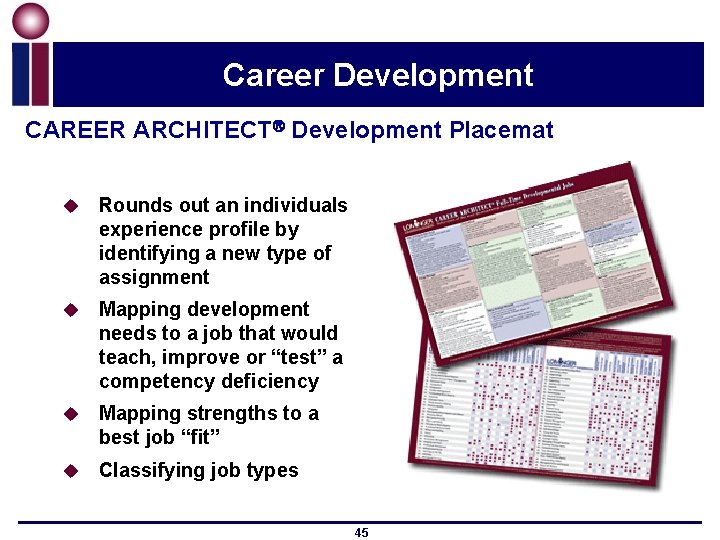 Career Development CAREER ARCHITECT Development Placemat u Rounds out an individuals experience profile by