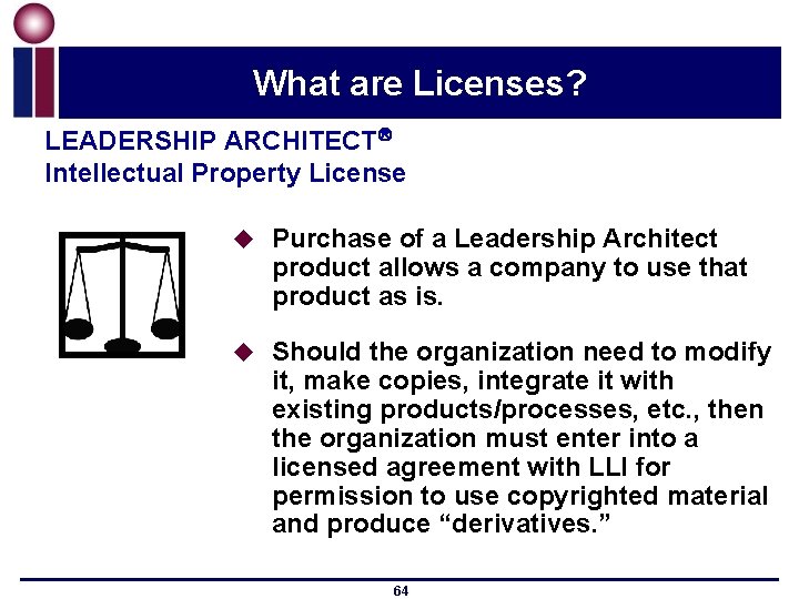 What are Licenses? LEADERSHIP ARCHITECT Intellectual Property License u Purchase of a Leadership Architect