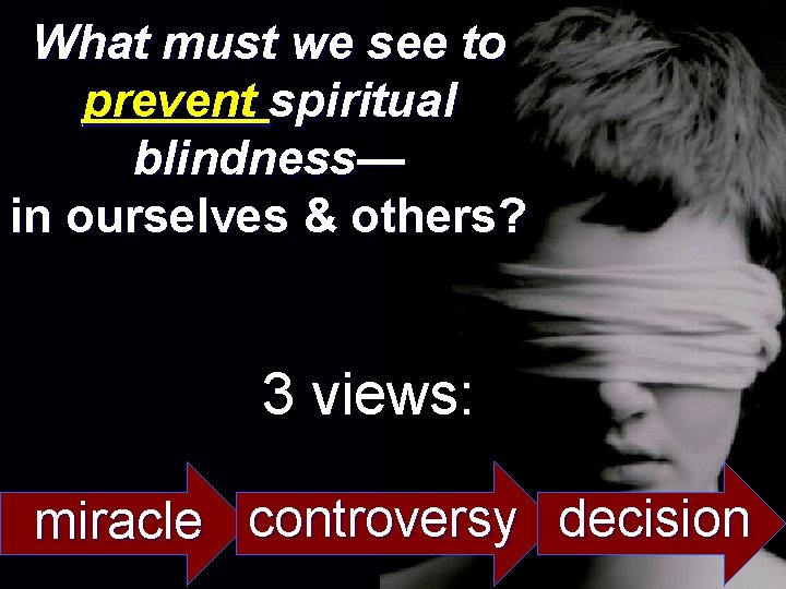 What must we see to prevent spiritual blindness— in ourselves & others? 3 views: