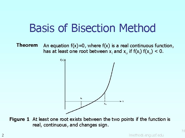 Basis of Bisection Method Theorem An equation f(x)=0, where f(x) is a real continuous