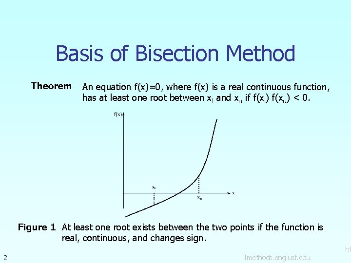 Basis of Bisection Method Theorem An equation f(x)=0, where f(x) is a real continuous Basis of Bisection Method Theorem An equation f(x)=0, where f(x) is a real continuous