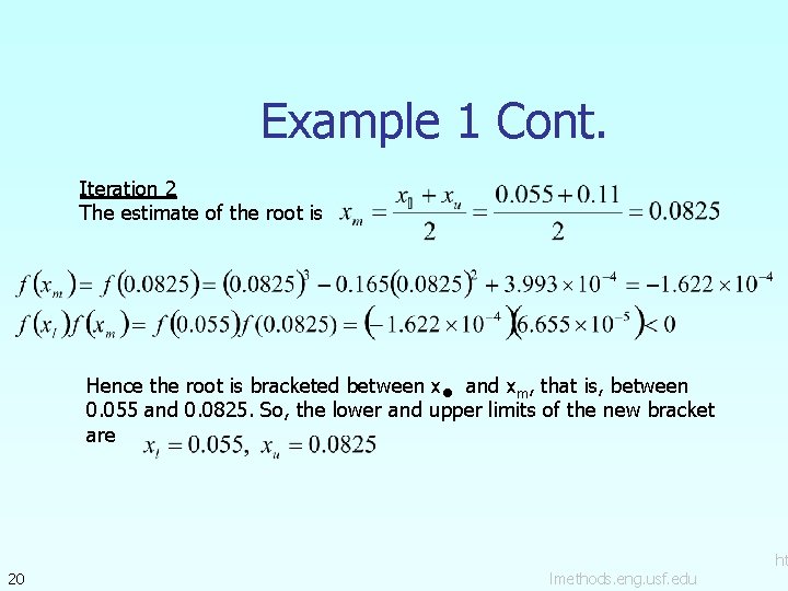 Example 1 Cont. Iteration 2 The estimate of the root is Hence the root