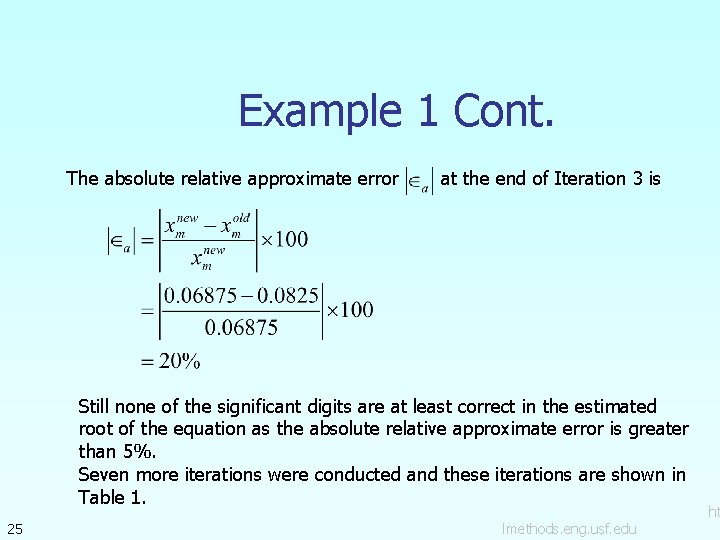 Example 1 Cont. The absolute relative approximate error at the end of Iteration 3