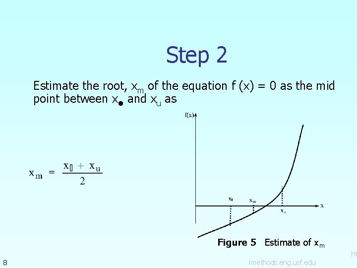 Step 2 Estimate the root, xm of the equation f (x) = 0 as Step 2 Estimate the root, xm of the equation f (x) = 0 as