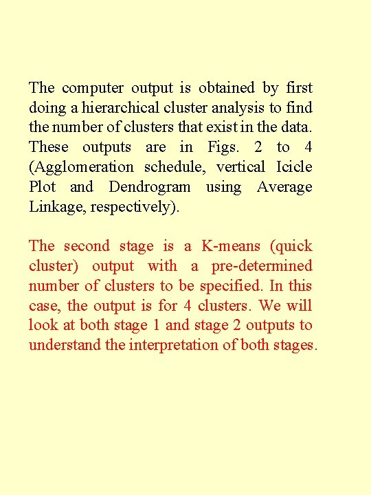 The computer output is obtained by first doing a hierarchical cluster analysis to find