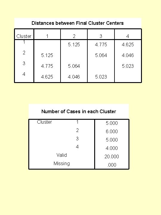 Distances between Final Cluster Centers Cluster 1 2 3 4 5. 125 4. 775