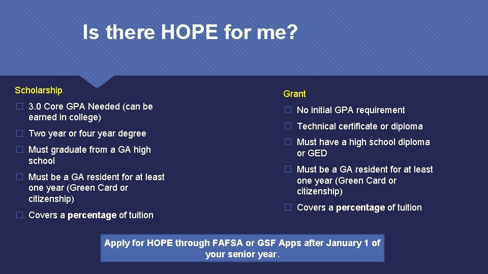 Is there HOPE for me? Scholarship Grant � 3. 0 Core GPA Needed (can