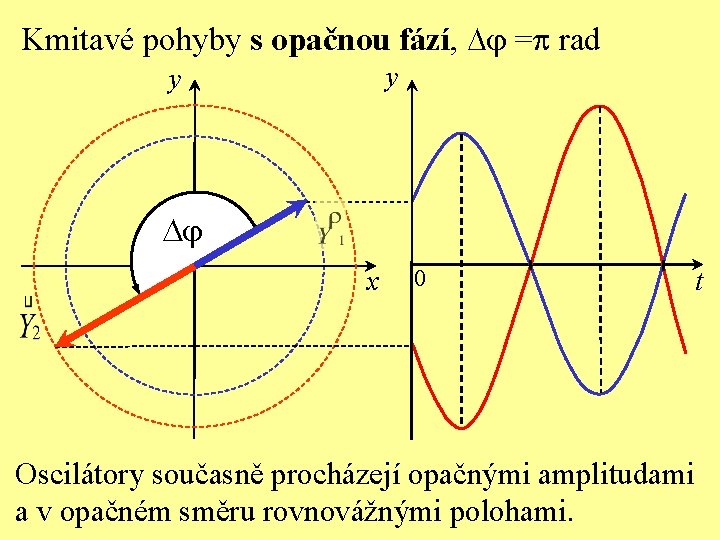 Kmitavé pohyby s opačnou fází, D =p rad y y D x 0 Oscilátory