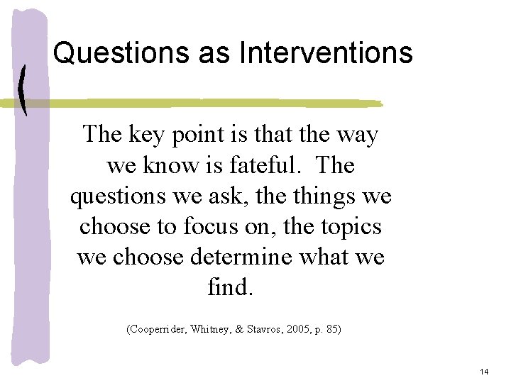 Questions as Interventions The key point is that the way we know is fateful.