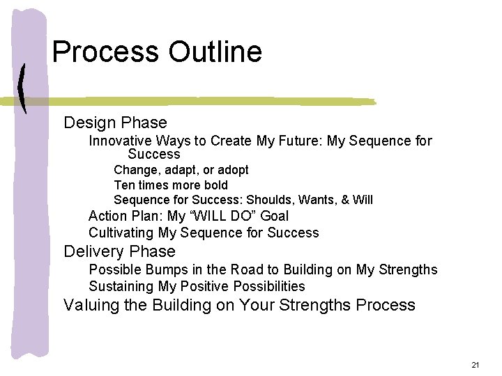 Process Outline Design Phase Innovative Ways to Create My Future: My Sequence for Success
