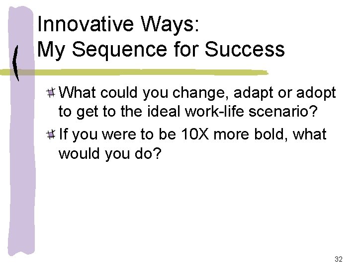 Innovative Ways: My Sequence for Success What could you change, adapt or adopt to