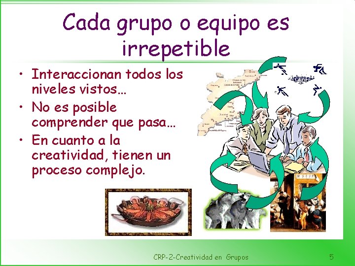 Cada grupo o equipo es irrepetible • Interaccionan todos los niveles vistos… • No