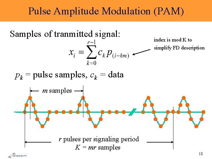 Pulse Amplitude Modulation (PAM) Samples of tranmitted signal: index is mod K to simplify