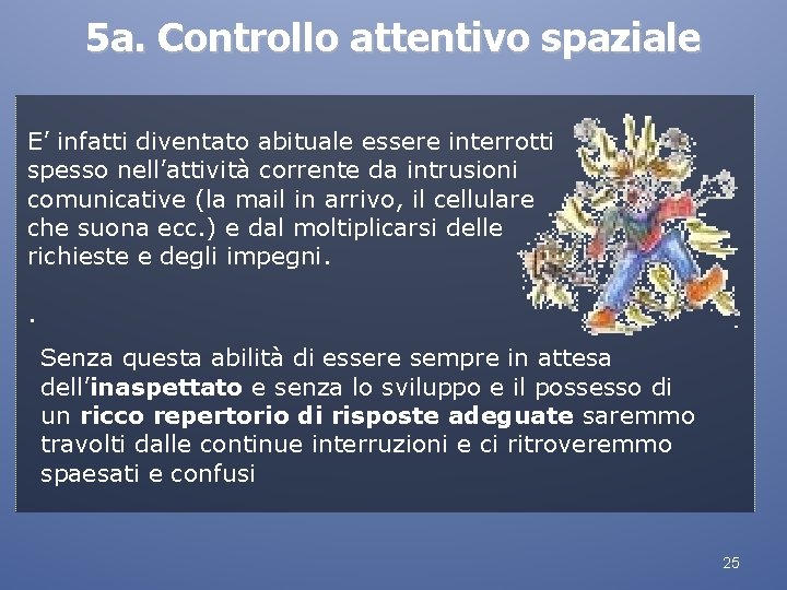 5 a. Controllo attentivo spaziale E’ infatti diventato abituale essere interrotti spesso nell’attività corrente