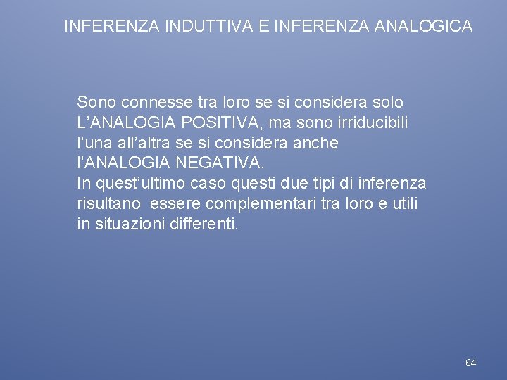 INFERENZA INDUTTIVA E INFERENZA ANALOGICA Sono connesse tra loro se si considera solo L’ANALOGIA