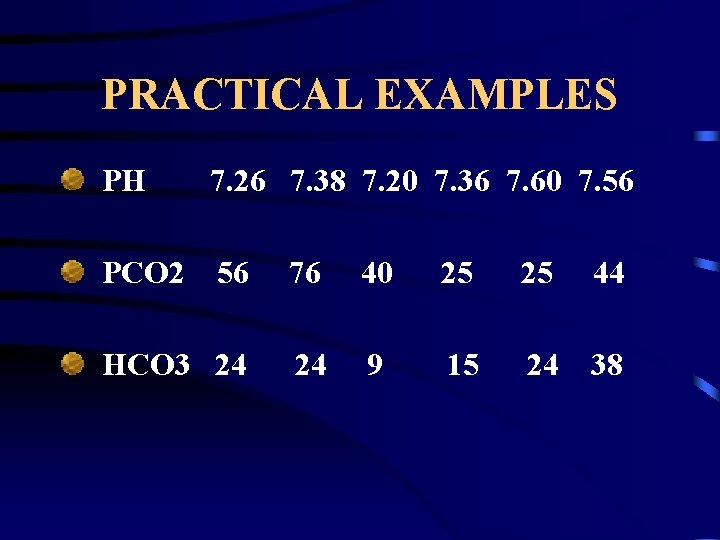 PRACTICAL EXAMPLES PH 7. 26 7. 38 7. 20 7. 36 7. 60 7.