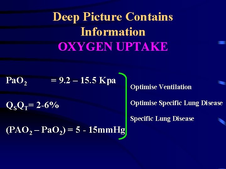 Deep Picture Contains Information OXYGEN UPTAKE Pa. O 2 = 9. 2 – 15.