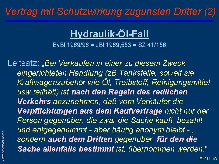 Vertrag mit Schutzwirkung zugunsten Dritter (2) Hydraulik-Öl-Fall Ev. Bl 1969/96 = JBl 1969, 553