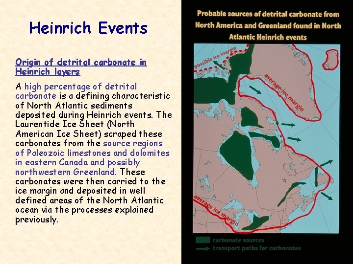 Heinrich Events Origin of detrital carbonate in Heinrich layers A high percentage of detrital