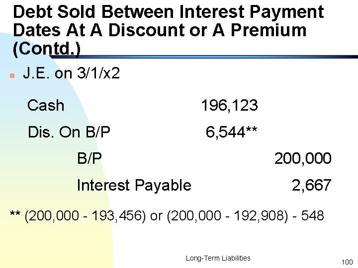 Debt Sold Between Interest Payment Dates At A Discount or A Premium (Contd. )