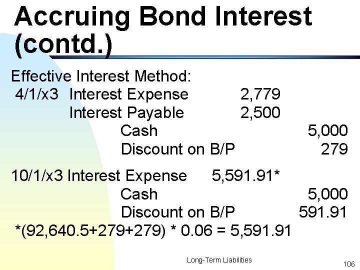 Accruing Bond Interest (contd. ) Effective Interest Method: 4/1/x 3 Interest Expense 2, 779