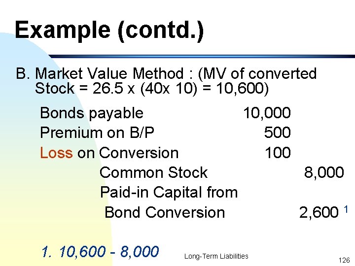 Example (contd. ) B. Market Value Method : (MV of converted Stock = 26.