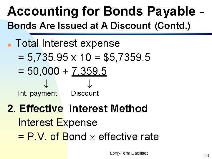 Accounting for Bonds Payable Bonds Are Issued at A Discount (Contd. ) n Total