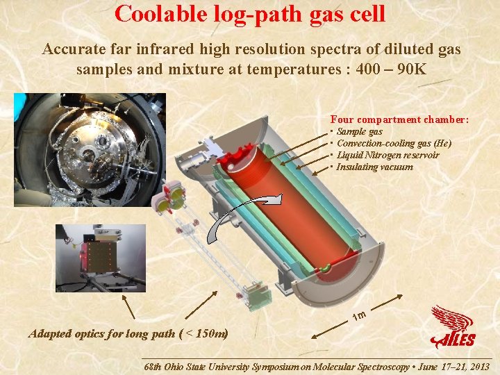 Coolable log-path gas cell Accurate far infrared high resolution spectra of diluted gas samples