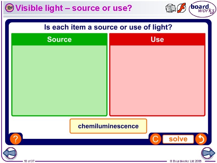 Visible light – source or use? 18 of 37 © Boardworks Ltd 2006 