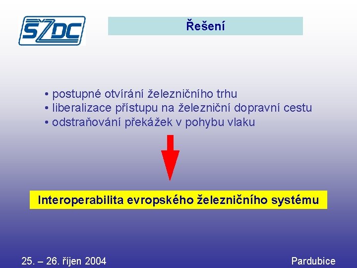 Řešení • postupné otvírání železničního trhu • liberalizace přístupu na železniční dopravní cestu •