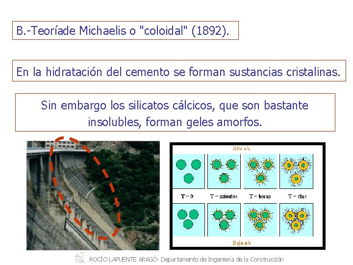 B. Teoría de Michaelis o "coloidal" (1892). En la hidratación del cemento se forman