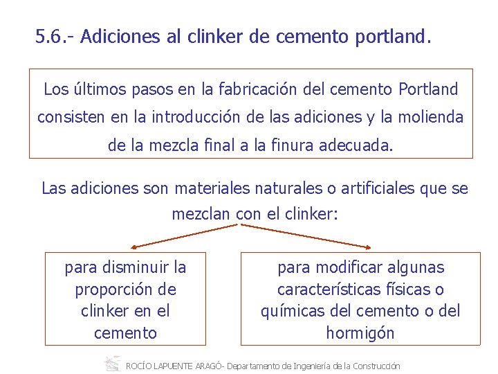 5. 6. Adiciones al clinker de cemento portland. Los últimos pasos en la fabricación